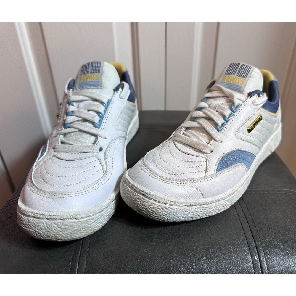 K-Swiss Women's Shoes Size 7. White Blue Yello Low-Top Lace Logo Walking Retro
